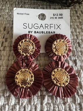 BaubleBar Gold Tone Copper Raffia Statement Earrings